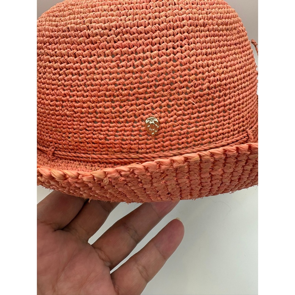 Helen Kaminski Raffia Crochet Sun Hat Coral Pink Wide Brim Made USA Adjustable - Picture 8 of 11